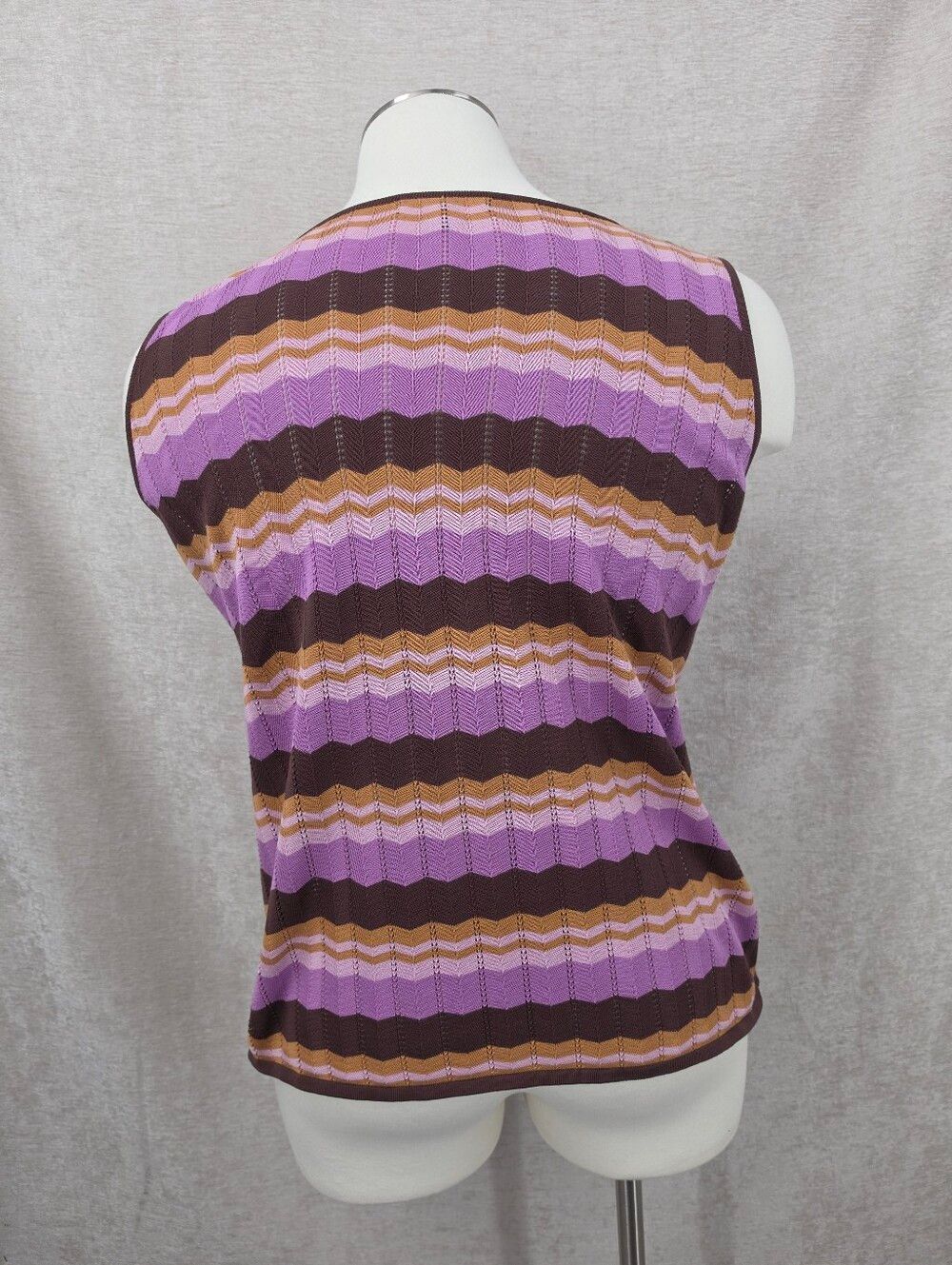 August Silk Sleeveless Knit Zigzag Chevron Stripe Tank Top in Purple and Brown - Picture 4 of 8